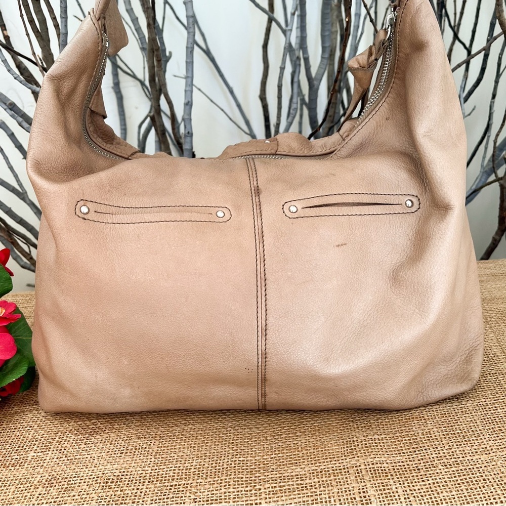 B. Makowsky Large Slouchy Boho Leather Light Brown Hobo Bag - Picture 8 of 16
